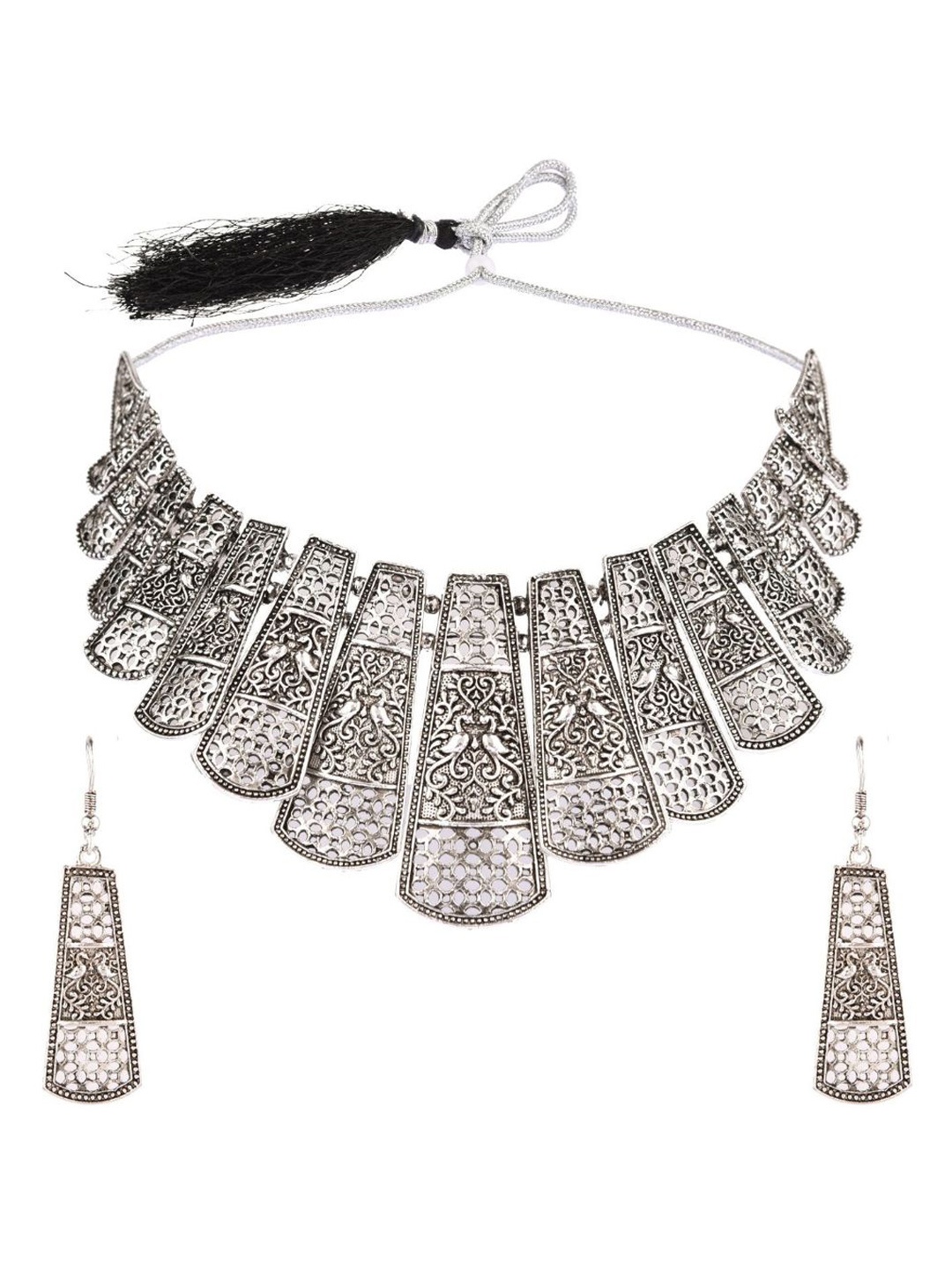 

Efulgenz Silver-Toned & Plated Oxidized Jewellery Set