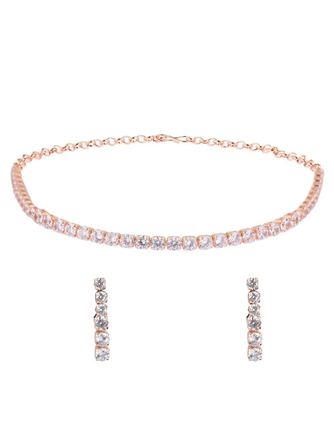 

Efulgenz Rose Gold-Toned & White Crystal Stone Studded Gold Plated Jewellery Set