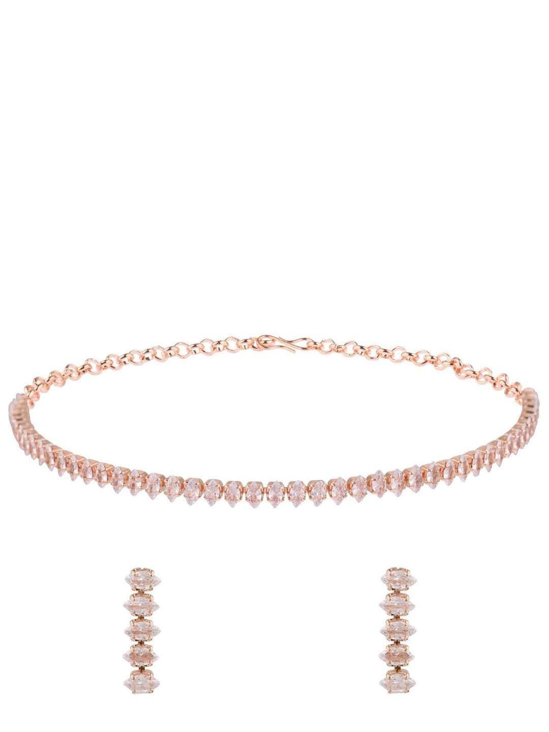 

Efulgenz Rose Gold-Toned & White CZ Stone-Studded Gold-Plated Jewellery Set