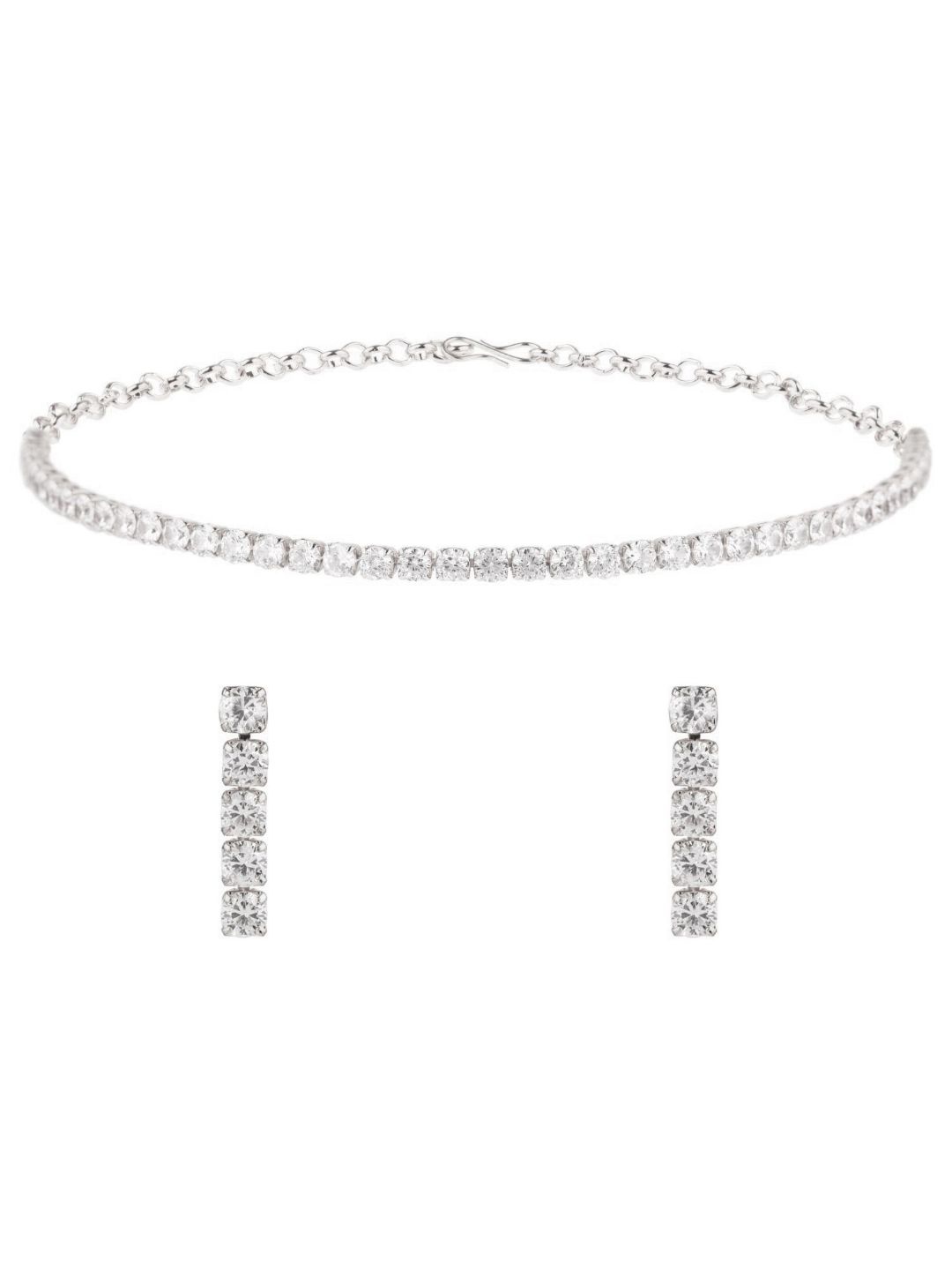 

Efulgenz Silver-Toned & White CZ-Studded Rhodium-Plated Jewellery Set