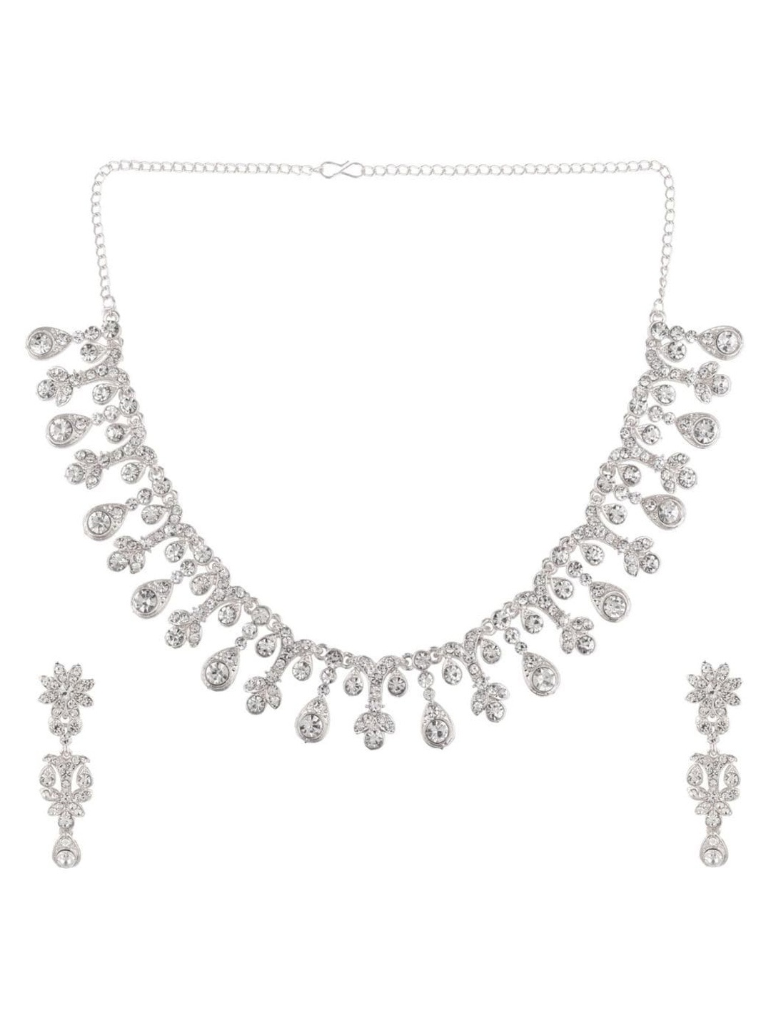 

Efulgenz Silver-Toned & White Crystals-Studded Rhodium-Plated Jewellery Set
