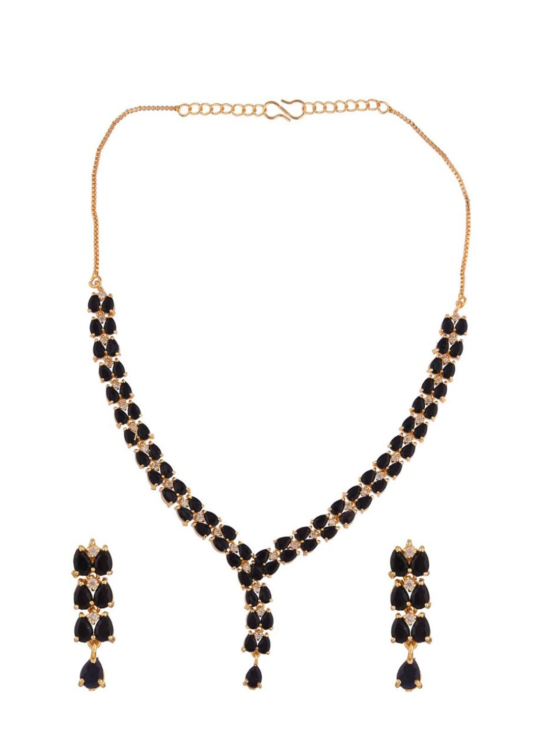 

Efulgenz Black & Gold-Toned Crystal Stone-Studded Gold-Plated Jewellery Set