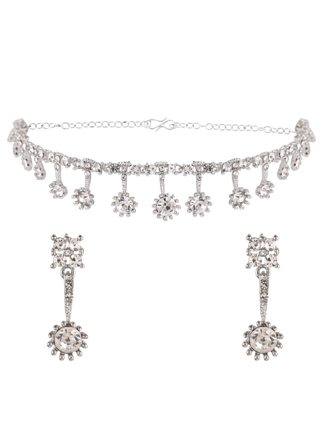 

Efulgenz Silver-Toned & White Crystal-Studded Rhodium-Plated Jewellery Set