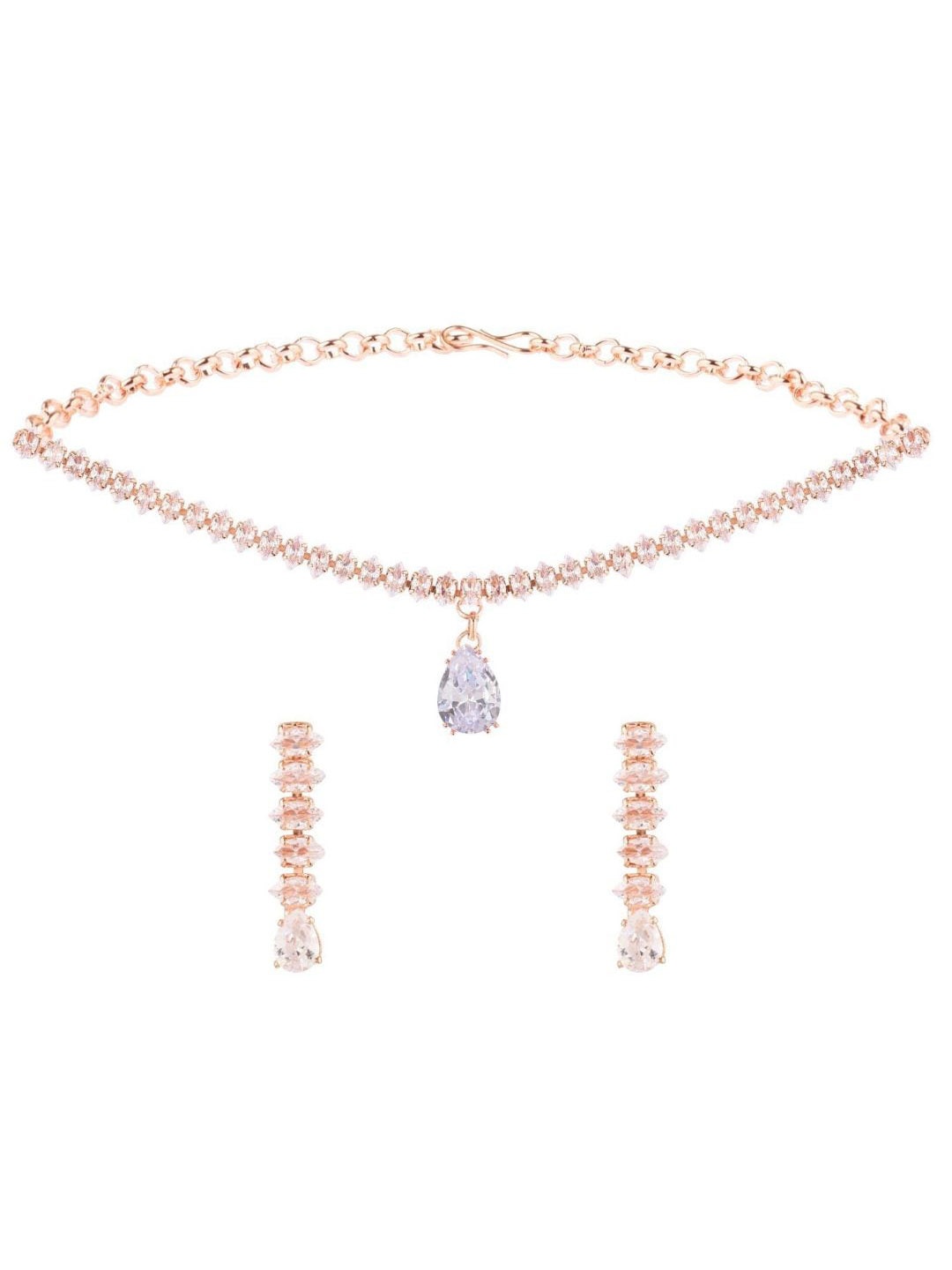 

Efulgenz Rose Gold-Toned & White CZ Stone-Studded Gold-Plated Jewellery Set