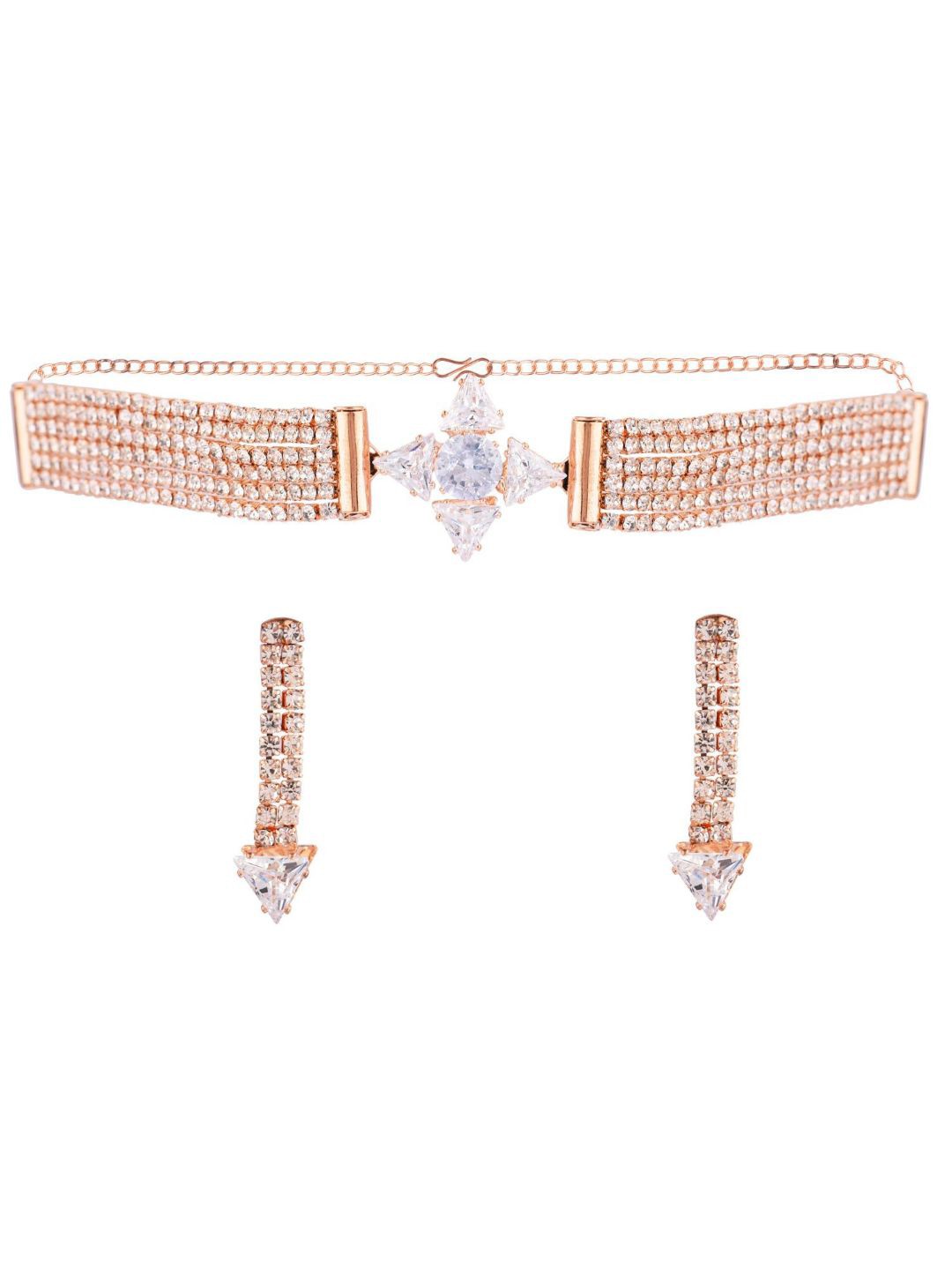 

Efulgenz Rose Gold-Toned & White CZ-Studded & Beaded Gold-Plated Jewellery Set