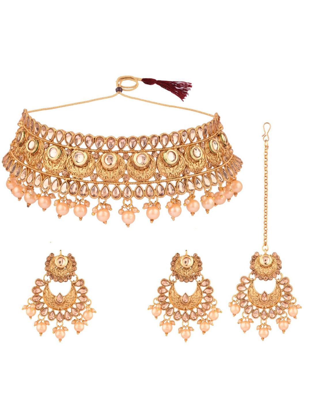 

Efulgenz Gold-Toned Crystal Studded & Beaded Gold-Plated Jewellery Set