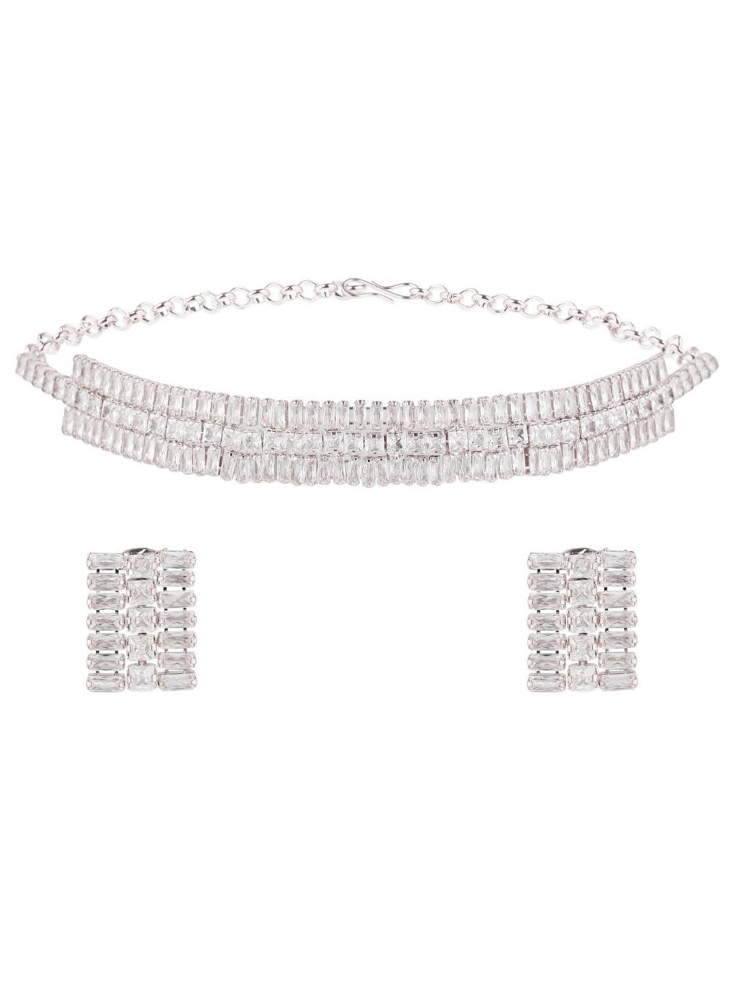 

Efulgenz Silver-Toned & White Crystal-Studded Rhodium-Plated Jewellery Set