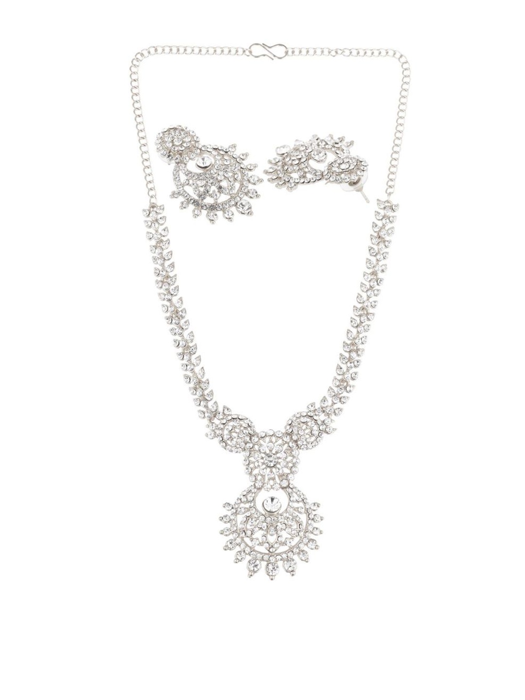 

Efulgenz Silver-Toned & White Crystal-Studded Rhodium-Plated Jewellery Set