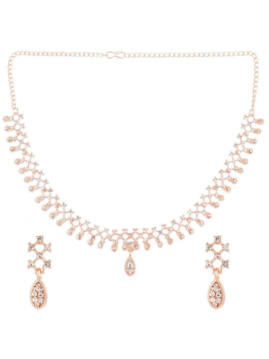 

Efulgenz Rose Gold-Toned & White CZ Stone-Studded Gold-Plated Jewellery Set