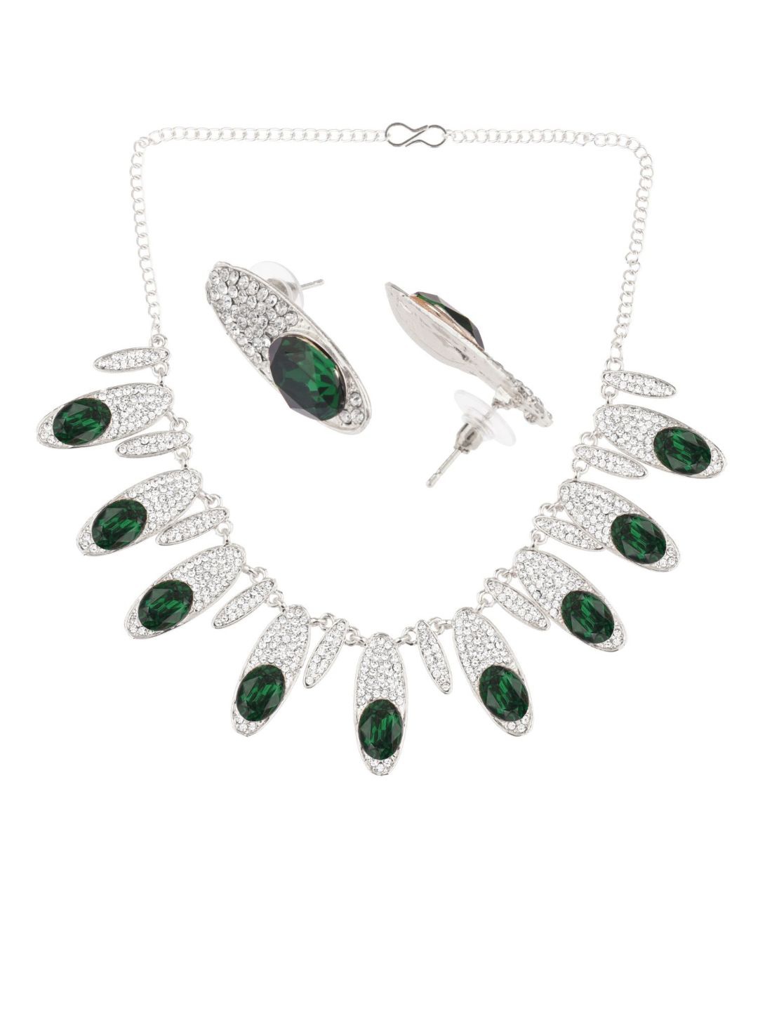 

Efulgenz Silver-Toned & Green Crystal-Studded & Beaded Rhodium-Plated Jewellery Set