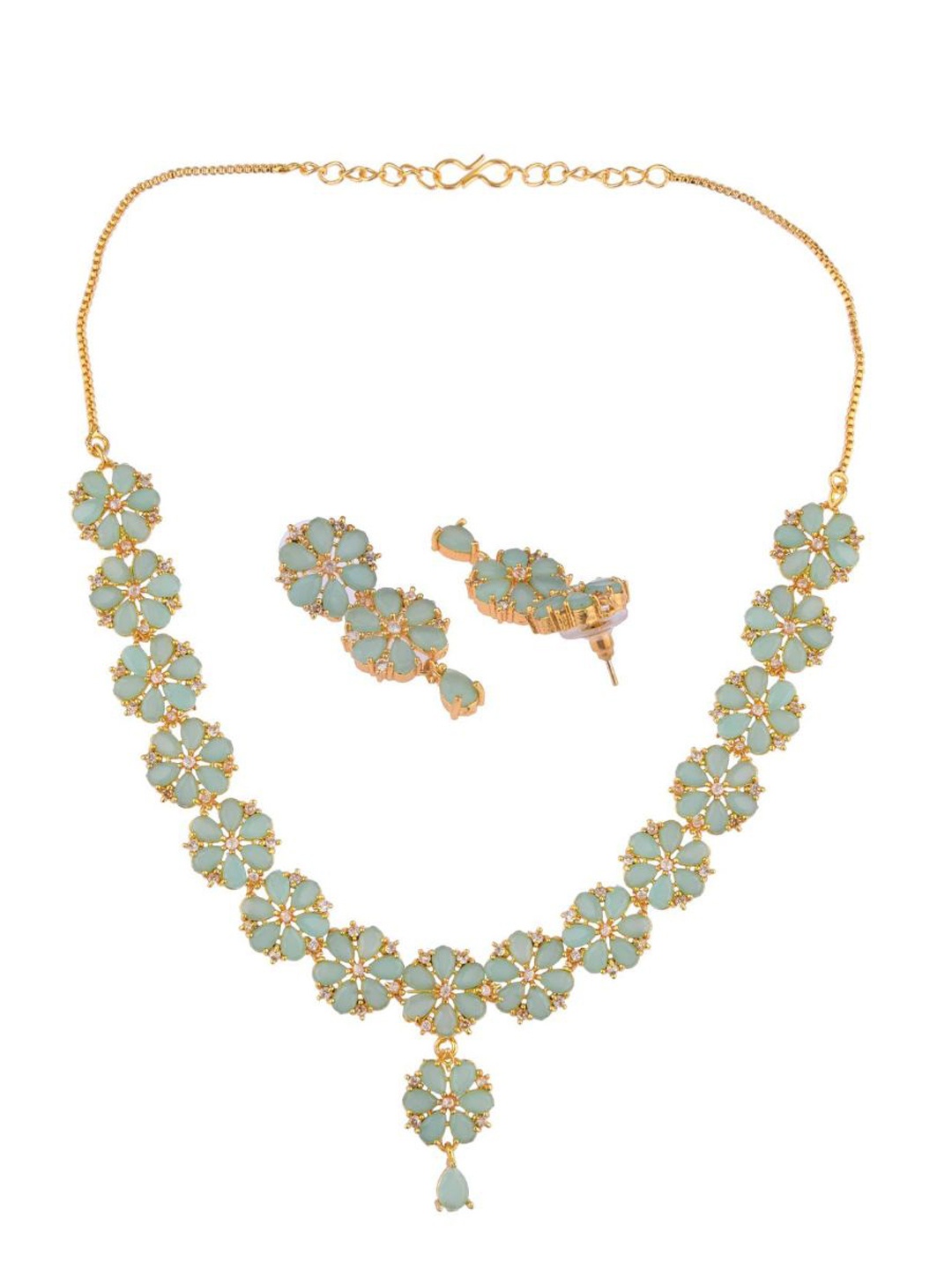 

Efulgenz Gold-Toned & Green Crystal Studded Gold-Plated Jewellery Set