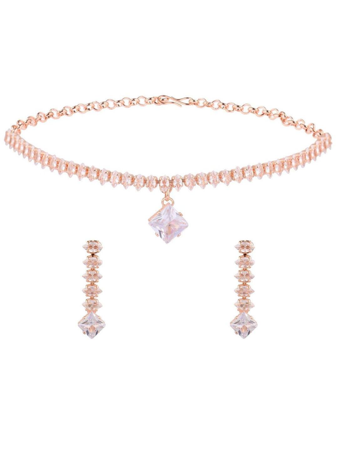 

Efulgenz Rose Gold-Toned & White CZ Stone-Studded Gold-Plated Jewellery Set