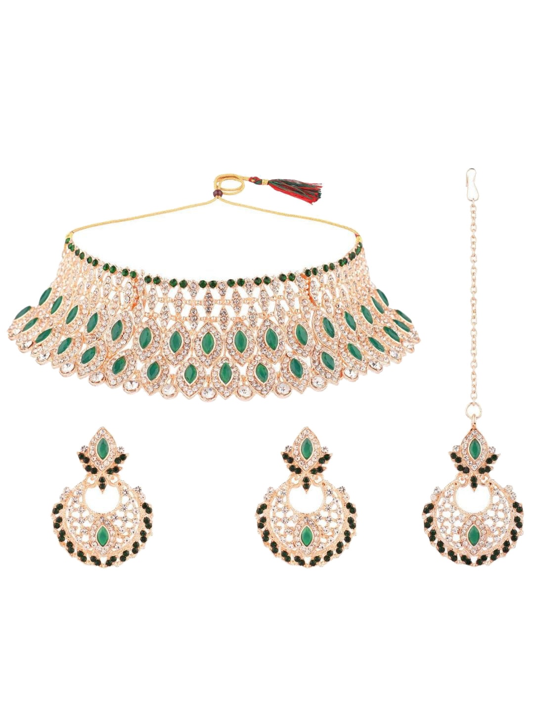 

Efulgenz Gold-Toned & Green Crystal-Studded & Beaded Gold-Plated Jewellery Set