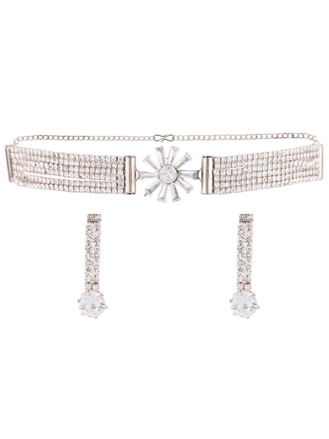 

Efulgenz Silver-Toned & White CZ-Studded Rhodium-Plated Jewellery Set