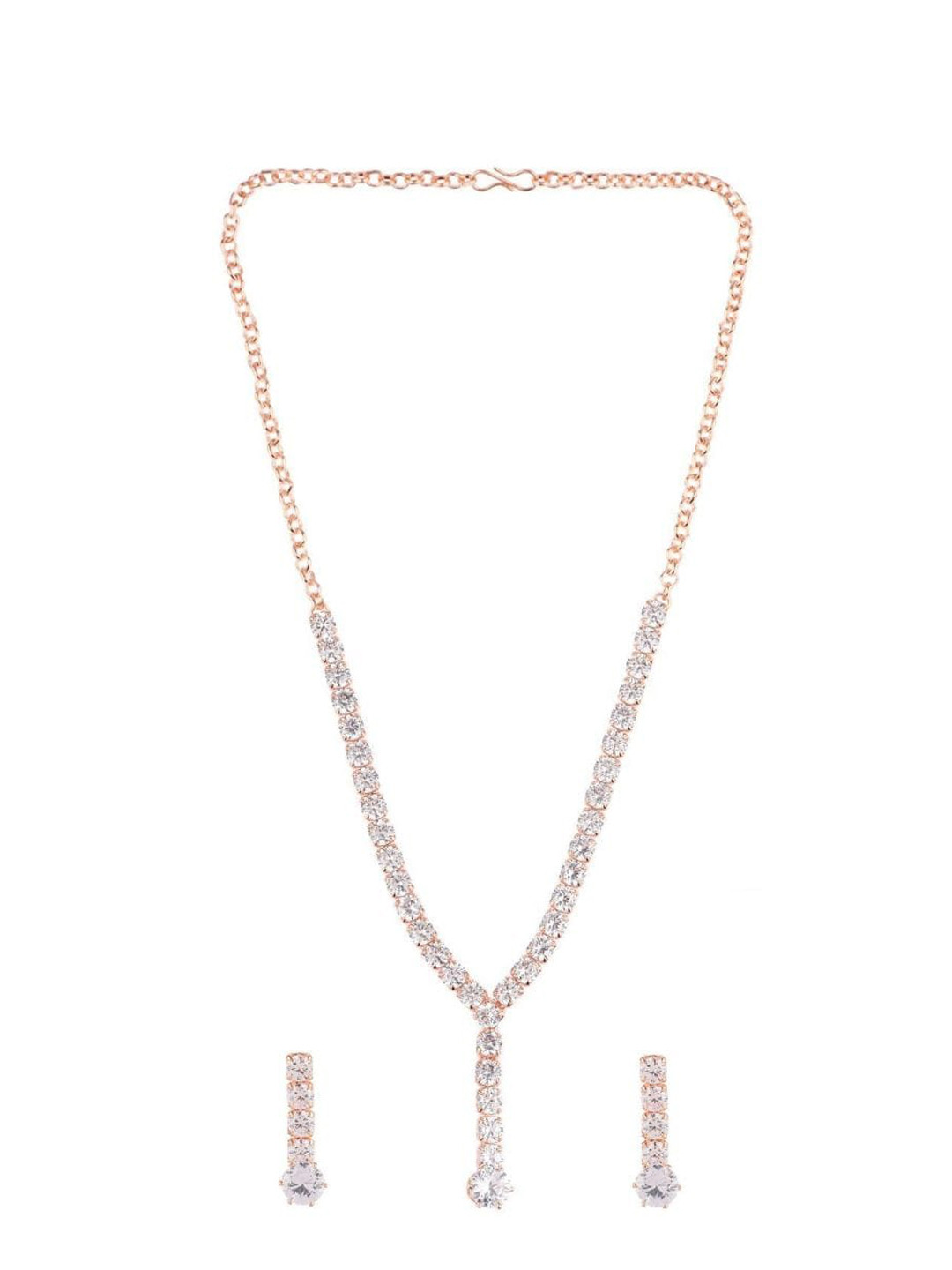 

Efulgenz Rose Gold-Toned Crystal-Studded & Beaded Gold-Plated Jewellery Set