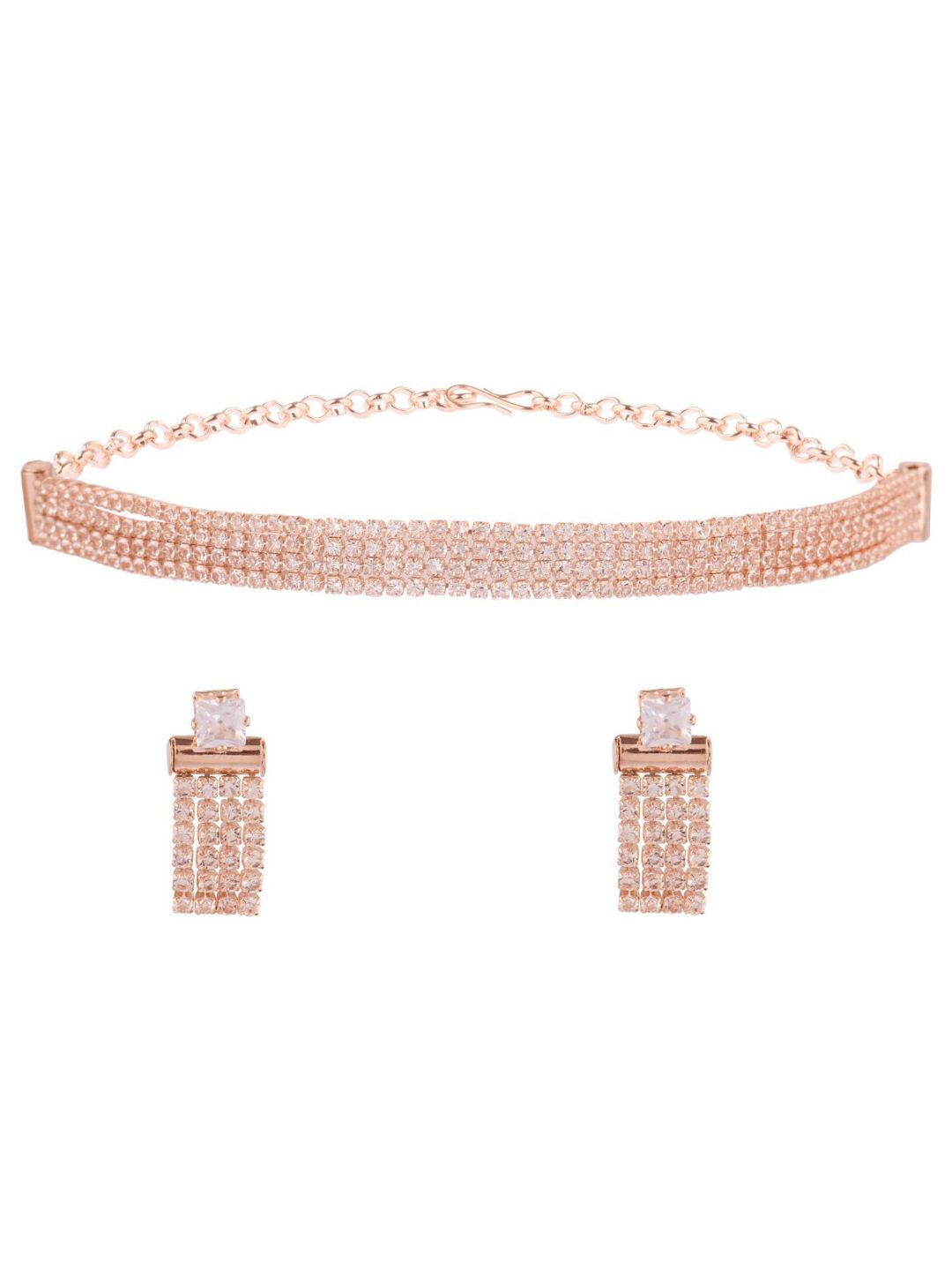 

Efulgenz Rose Gold-Toned & White CZ-Studded Rose Gold-Plated Jewellery Set