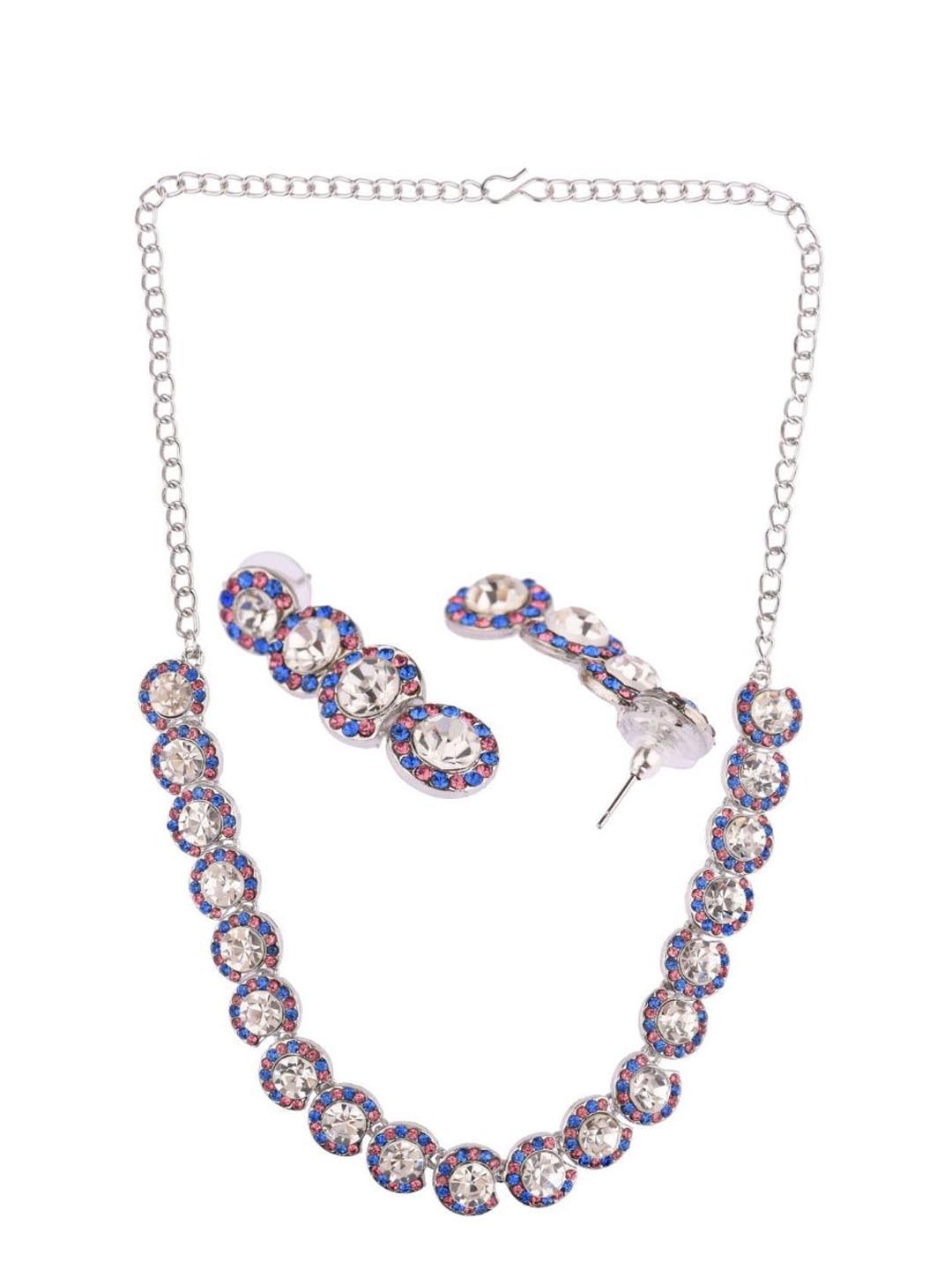 

Efulgenz Silver-Toned & Blue Crystal-Studded Rhodium-Plated Jewellery Set