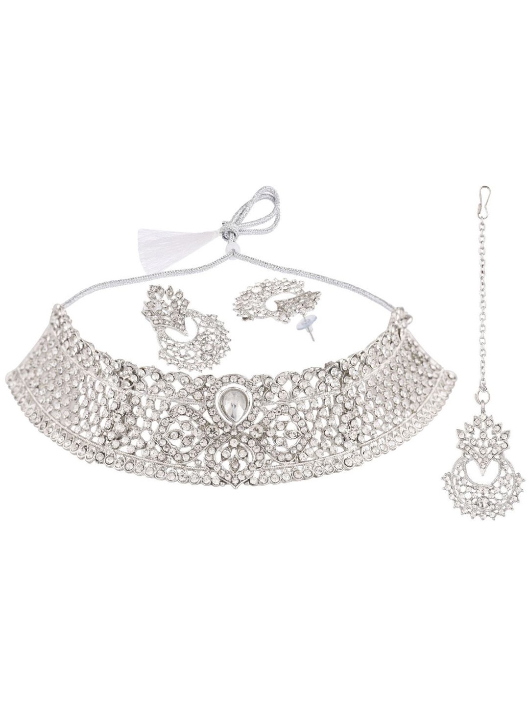 

Efulgenz Crystal-Studded Rhodium-Plated Jewellery Set, Silver