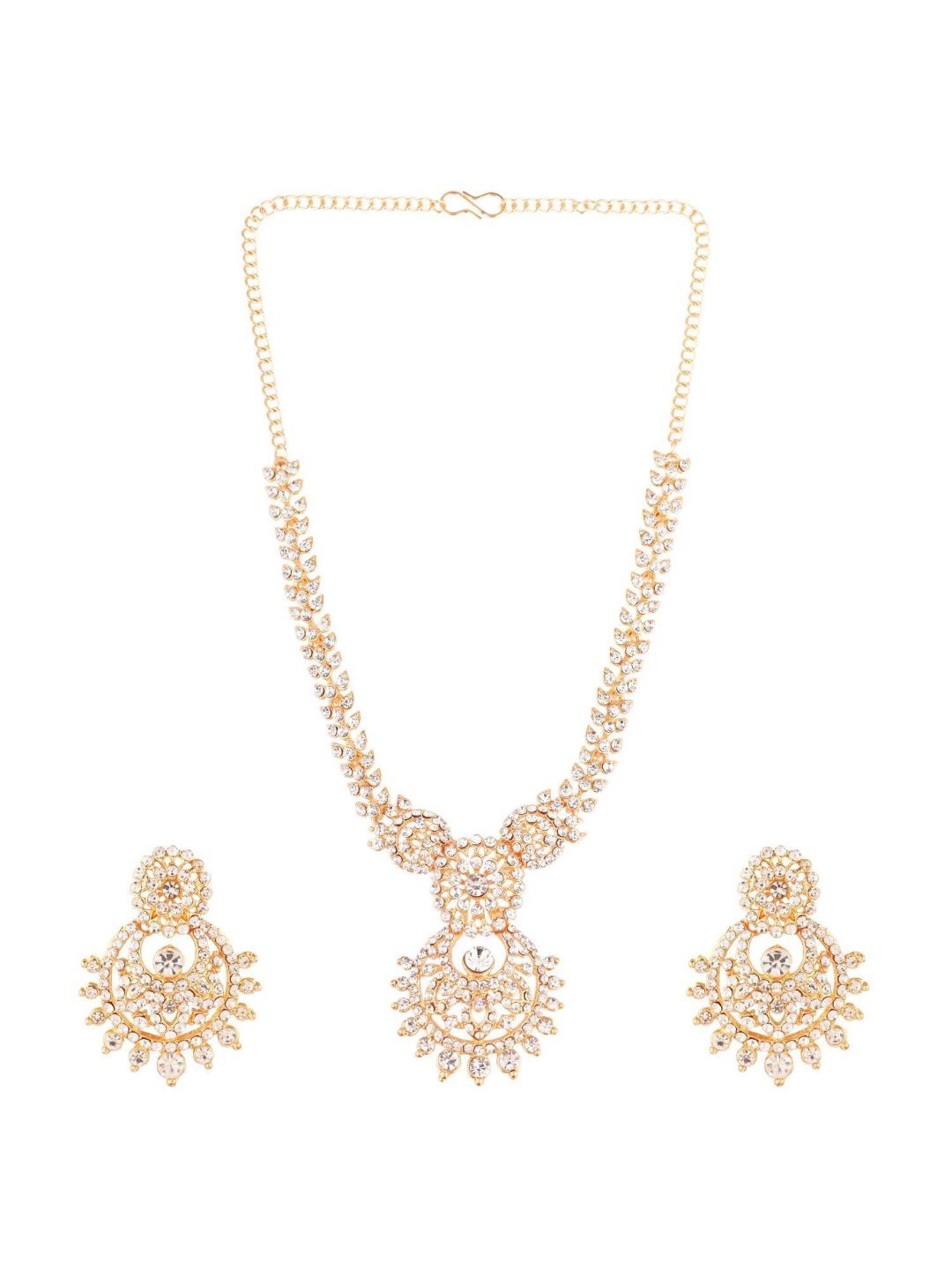 

Efulgenz Gold-Toned & White Crystals Studded Gold-Plated Jewellery Set