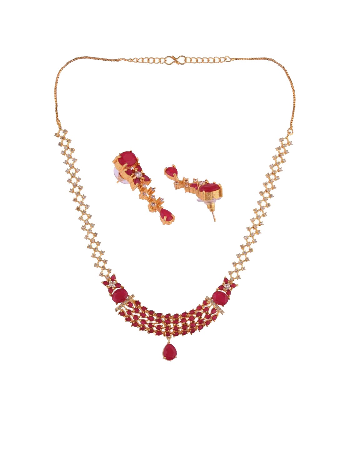 

Efulgenz Gold-Toned & Pink Stone-Studded Gold-Plated Jewellery Set