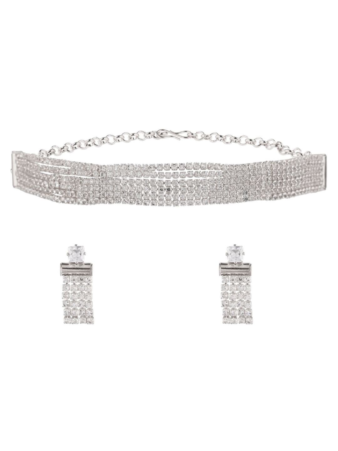 

Efulgenz Silver-Toned & White CZ-Studded Rhodium-Plated Jewellery Set