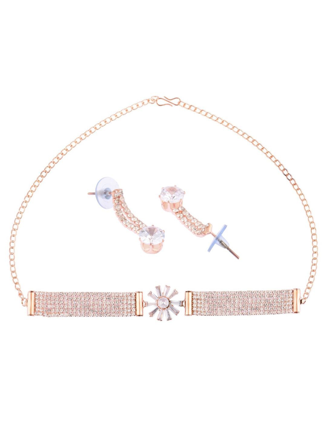 

Efulgenz Rose-Gold Toned & White CZ-Studded Rose Gold-Plated Jewellery Set