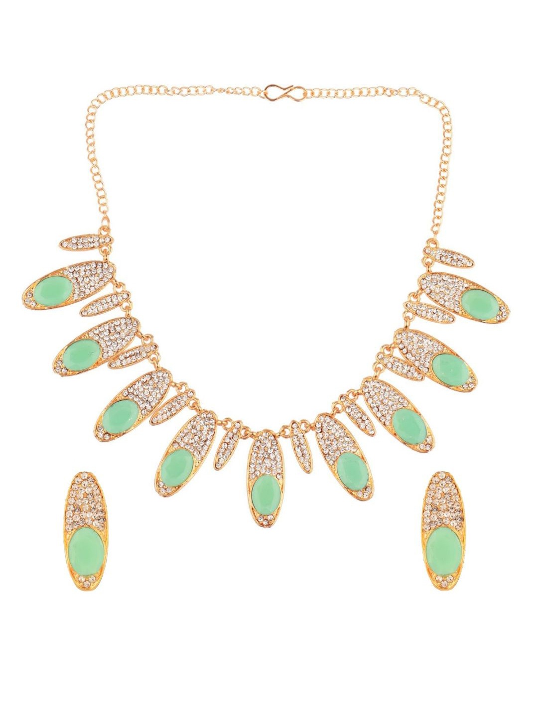 

Efulgenz Gold-Toned & Green Crystal Studded Gold-Plated Jewellery Set