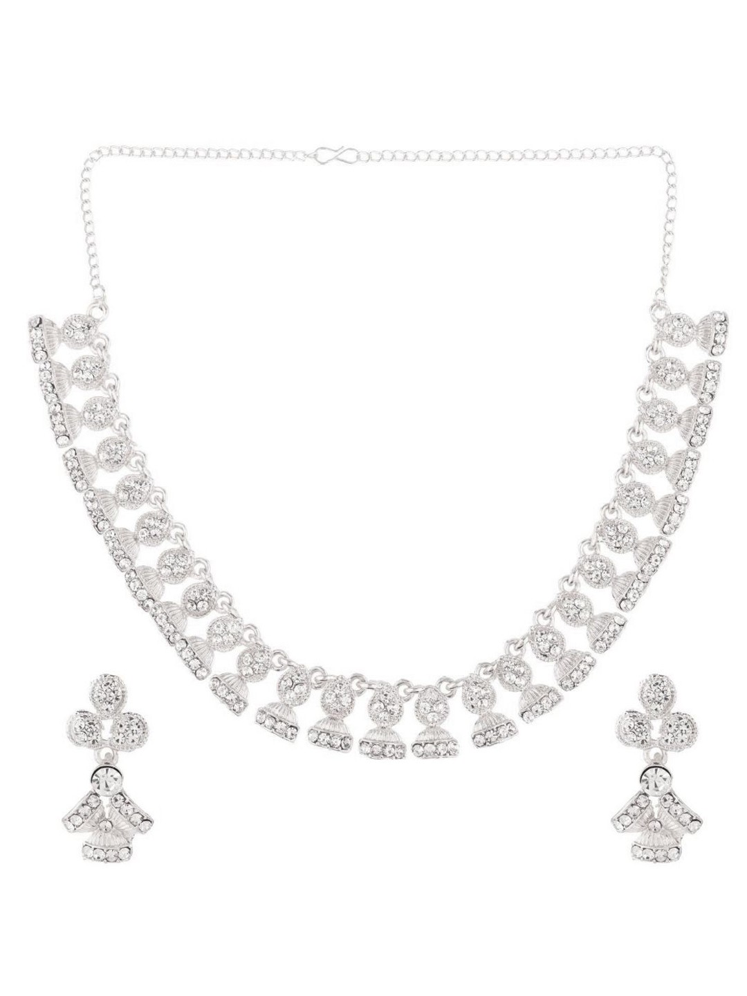 

Efulgenz Silver-Toned & White Crystal-Studded Rhodium-Plated Jewellery Set