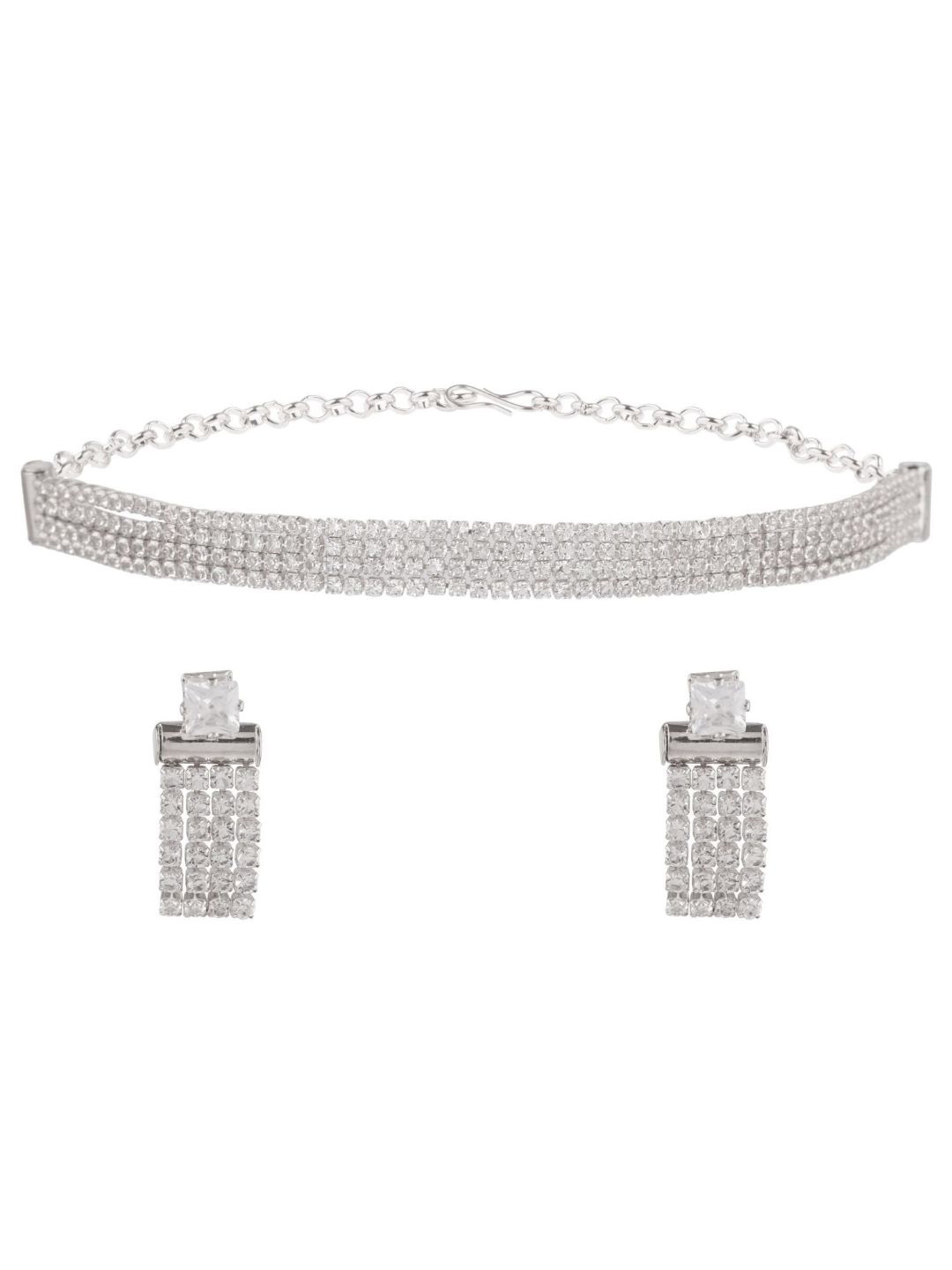 

Efulgenz Silver-Toned CZ-Studded Rhodium-Plated Jewellery Set