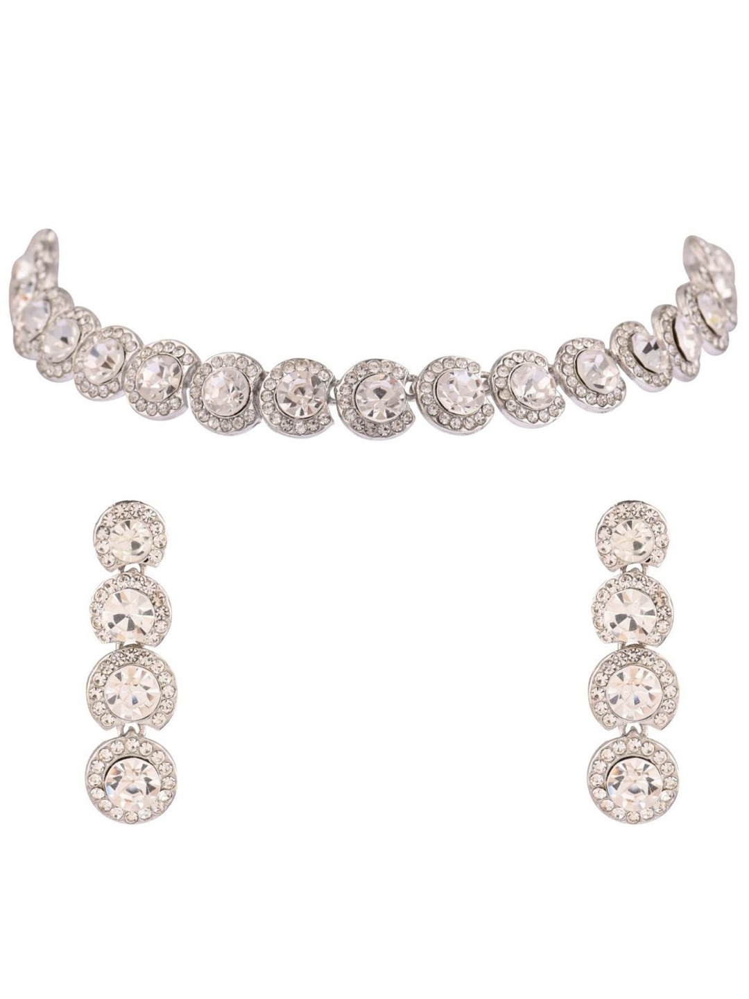 

Efulgenz Silver-Toned & White Crystal-Studded Rhodium-Plated Jewellery Set