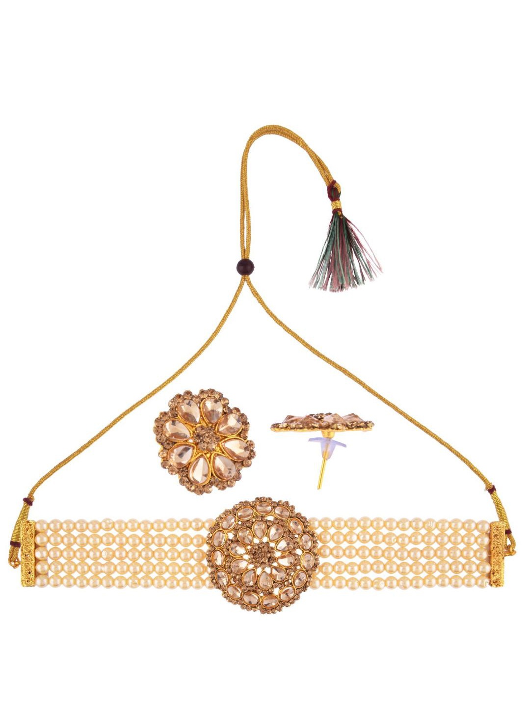 

Efulgenz Crystal Studded & Beaded Gold-Plated Jewellery Set