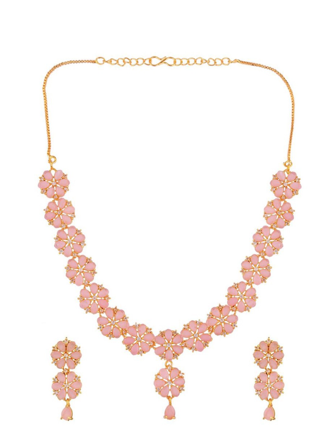 

Efulgenz Gold-Toned & Peach Crystal Studded Gold-Plated Jewellery Set