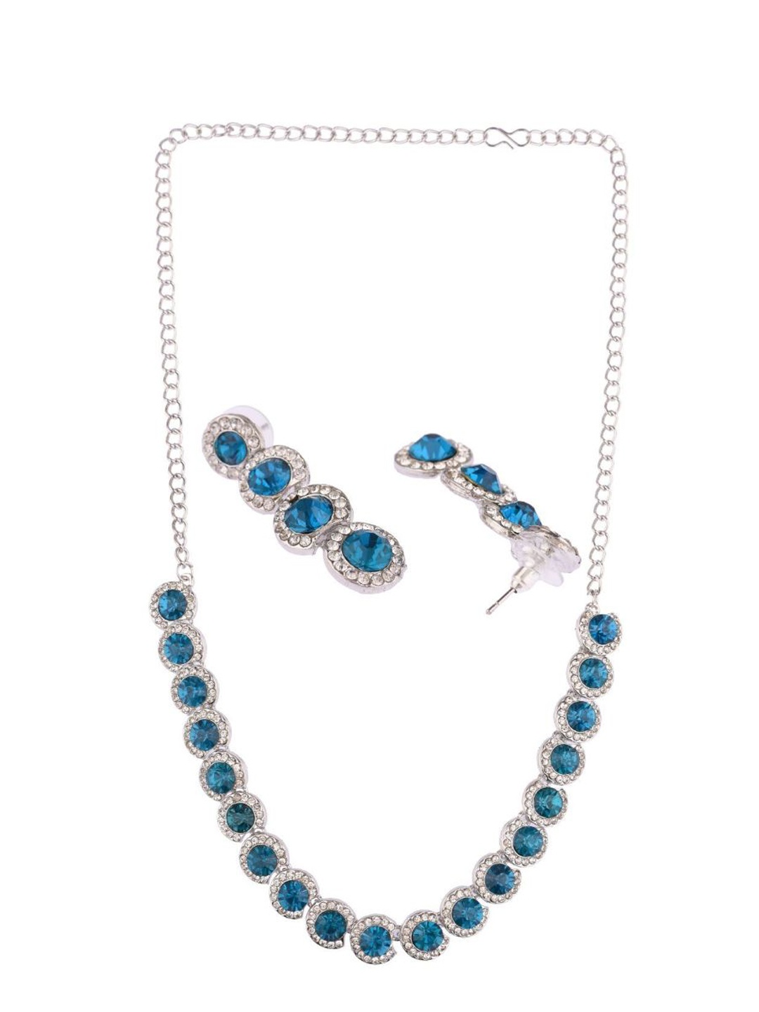 

Efulgenz Silver-Toned & Blue Crystal-Studded Rhodium-Plated Jewellery Set