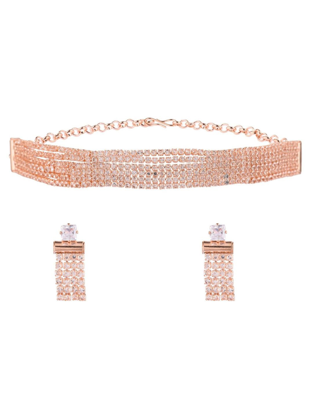 

Efulgenz Gold-Toned & White CZ Studded Gold-Plated Jewellery Set, Rose gold