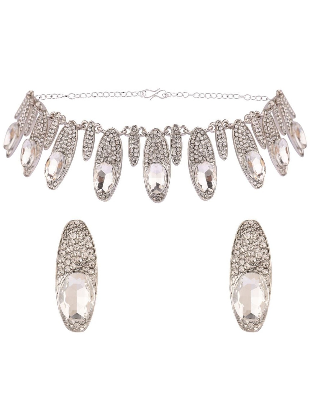 

Efulgenz Silver-Toned & White Crystal-Studded Rhodium-Plated Jewellery Set