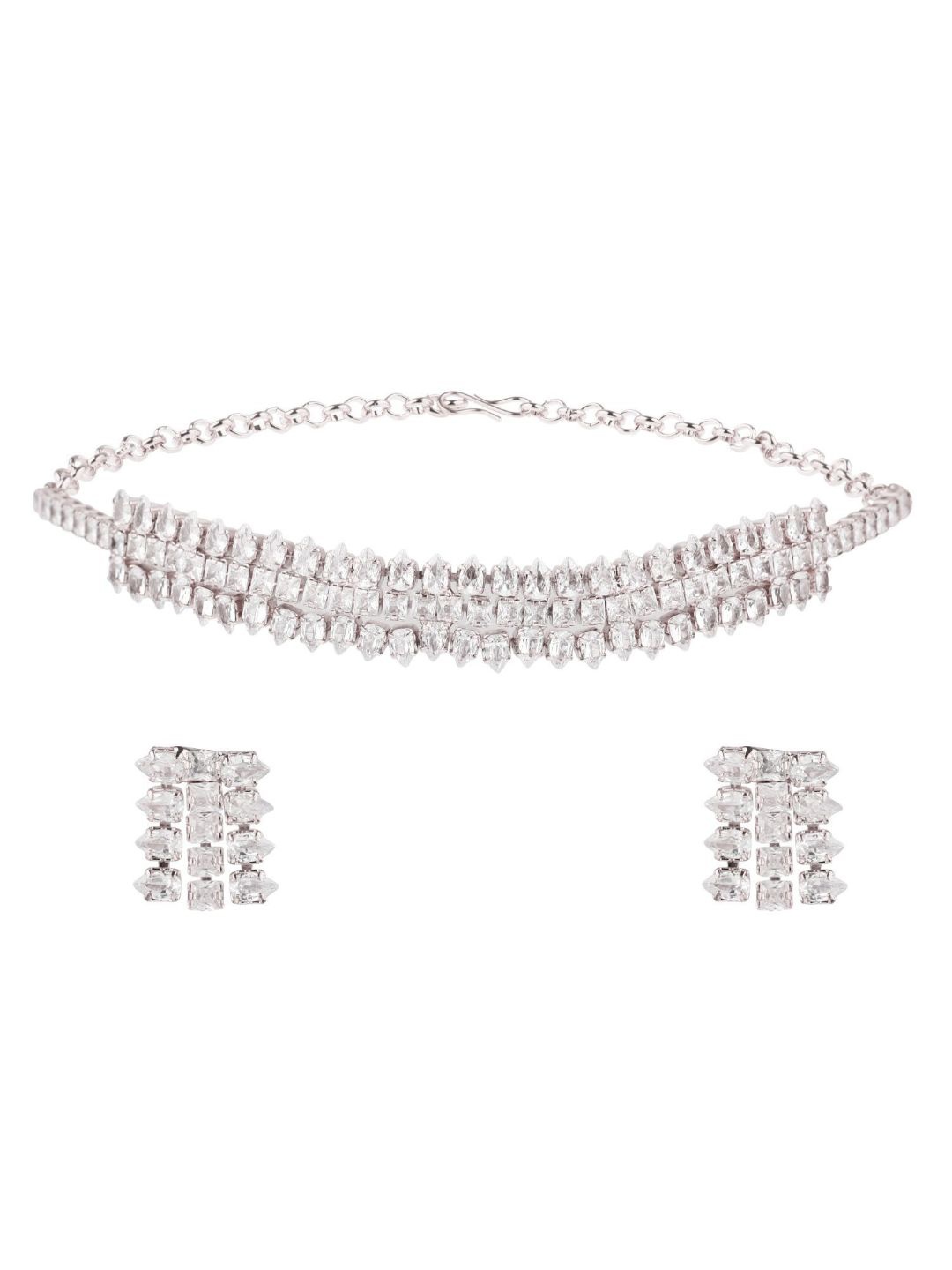 

Efulgenz Silver-Toned & White Crystal-Studded Rhodium-Plated Jewellery Set