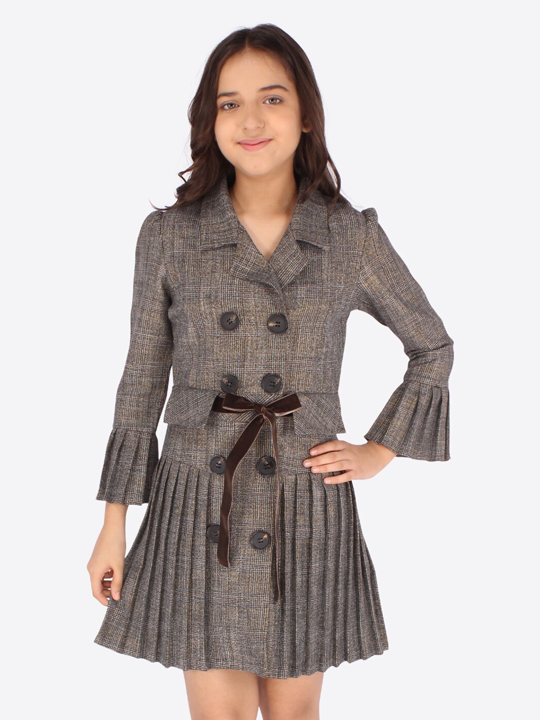 

CUTECUMBER Girls Brown Checked Shirt Dress