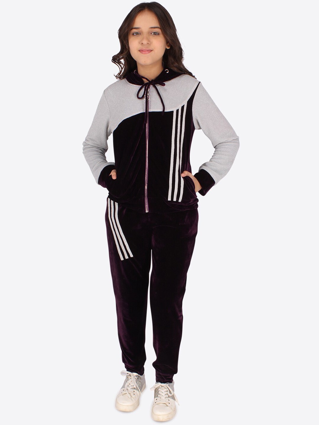 

CUTECUMBER Girls Purple Hooded Track Suit, Pink