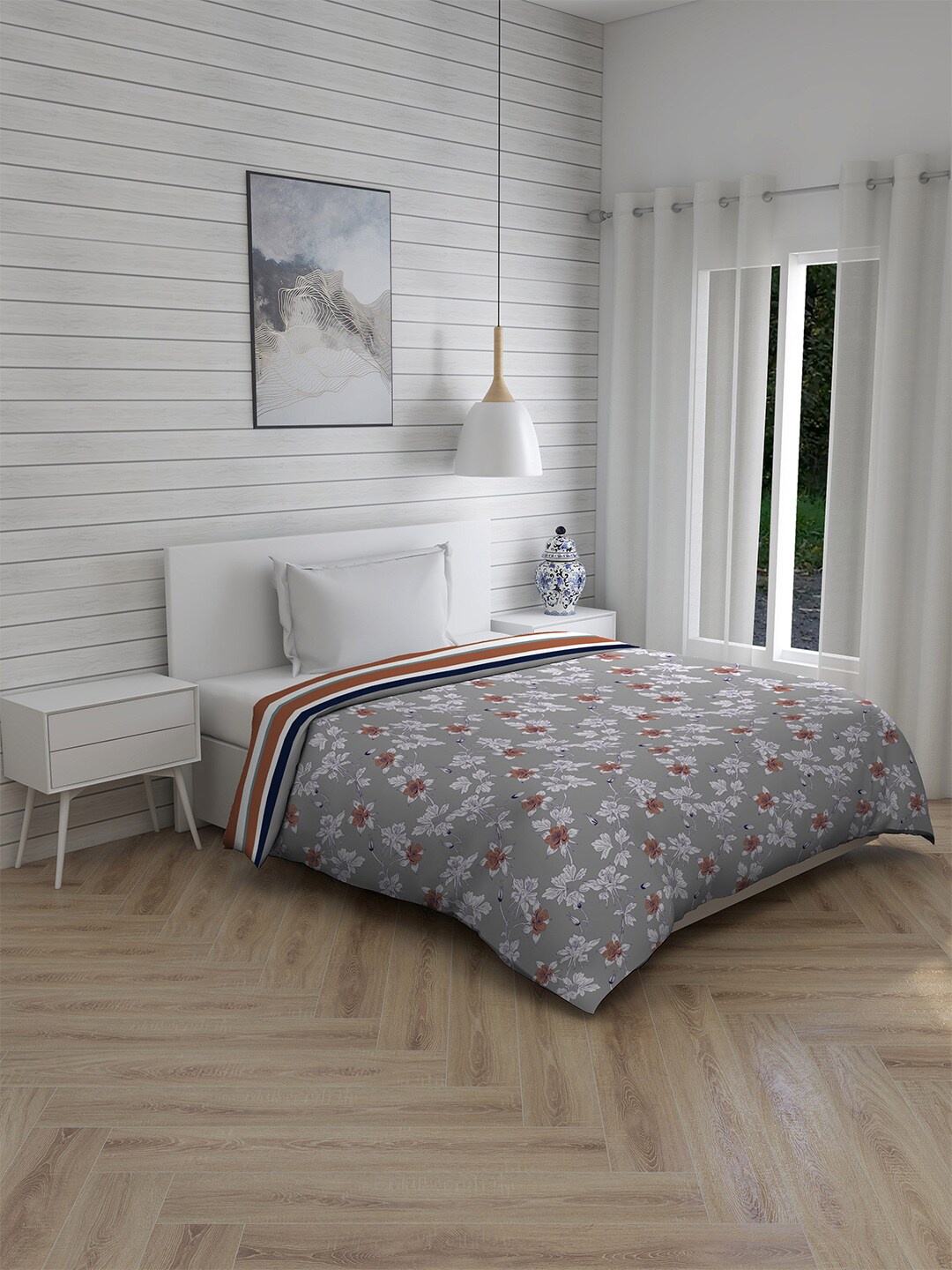 Layers Grey & White Floral Mild Winter 120 GSM Single Bed Comforter