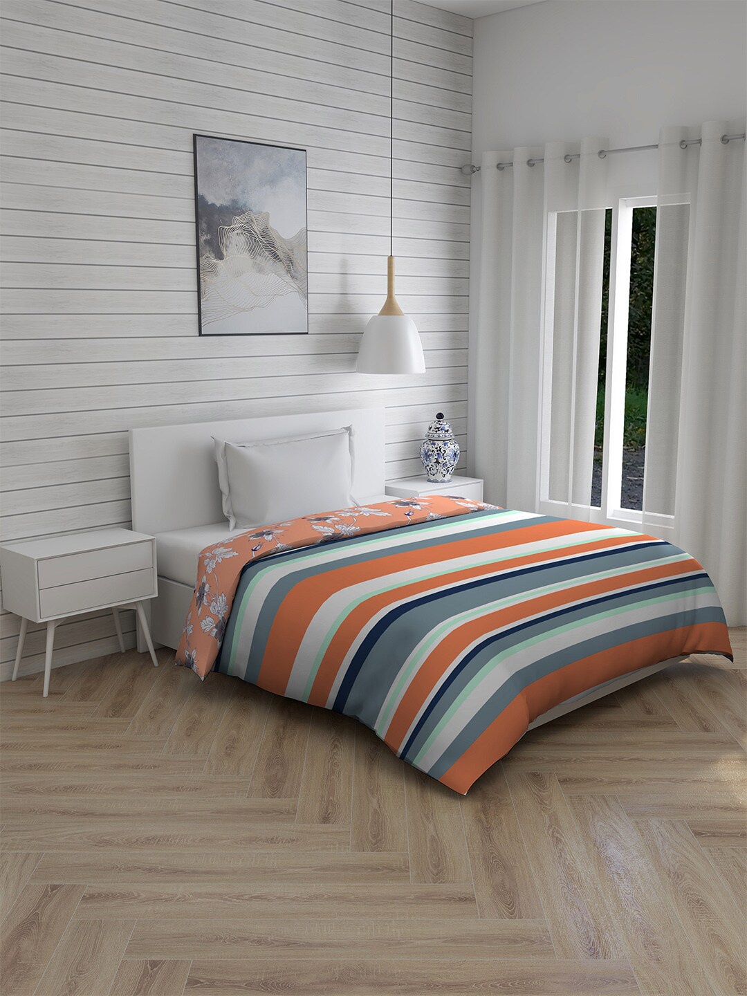 

Layers Orange & White Striped Mild Winter 120 GSM Cotton Single Bed Comforter