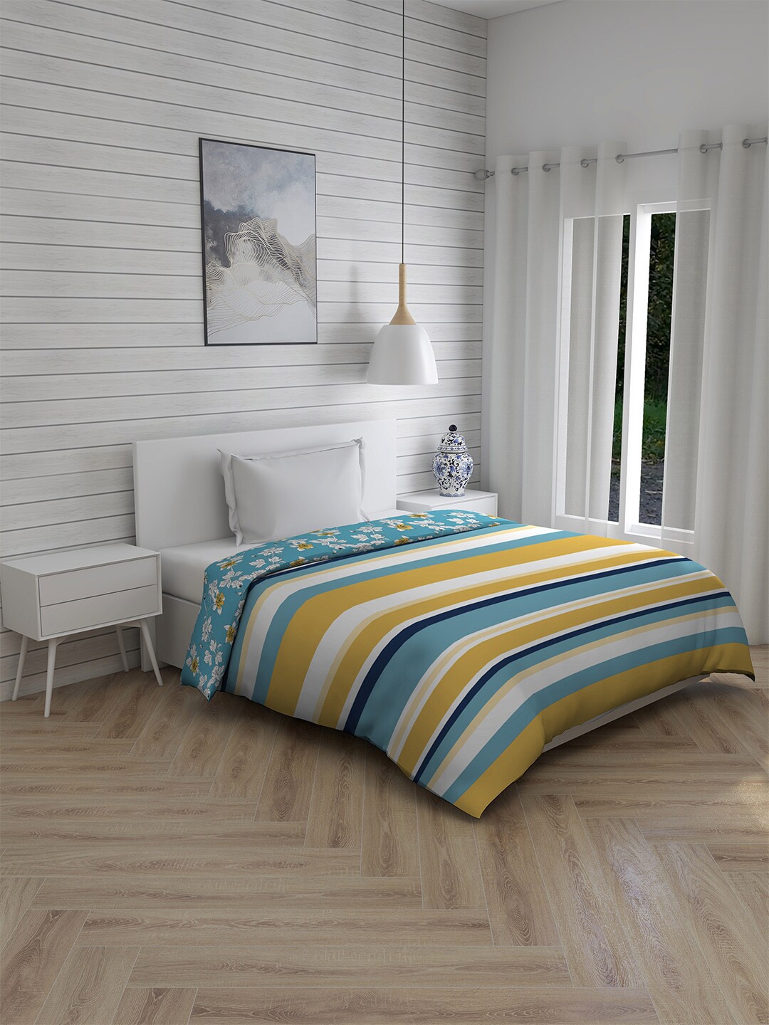 

Layers Yellow & Blue Striped Mild Winter 120 GSM Single Bed Comforter