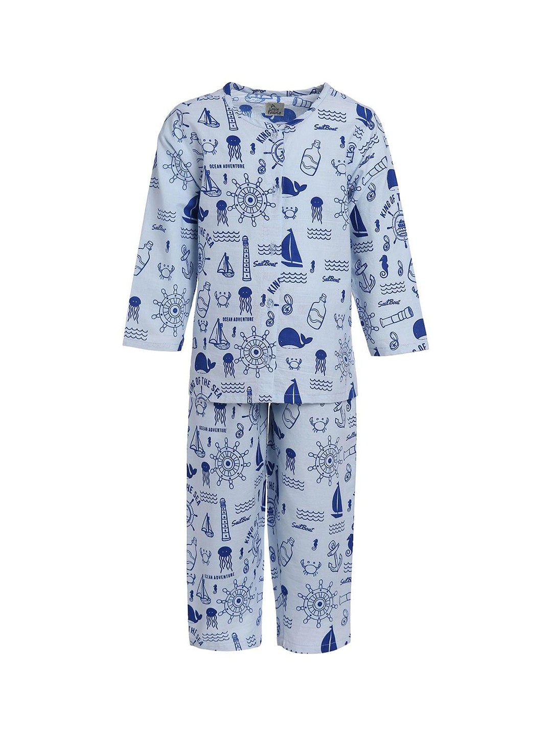 

A Little Fable Girls Navy Blue & Blue Printed Pure Cotton Night suit