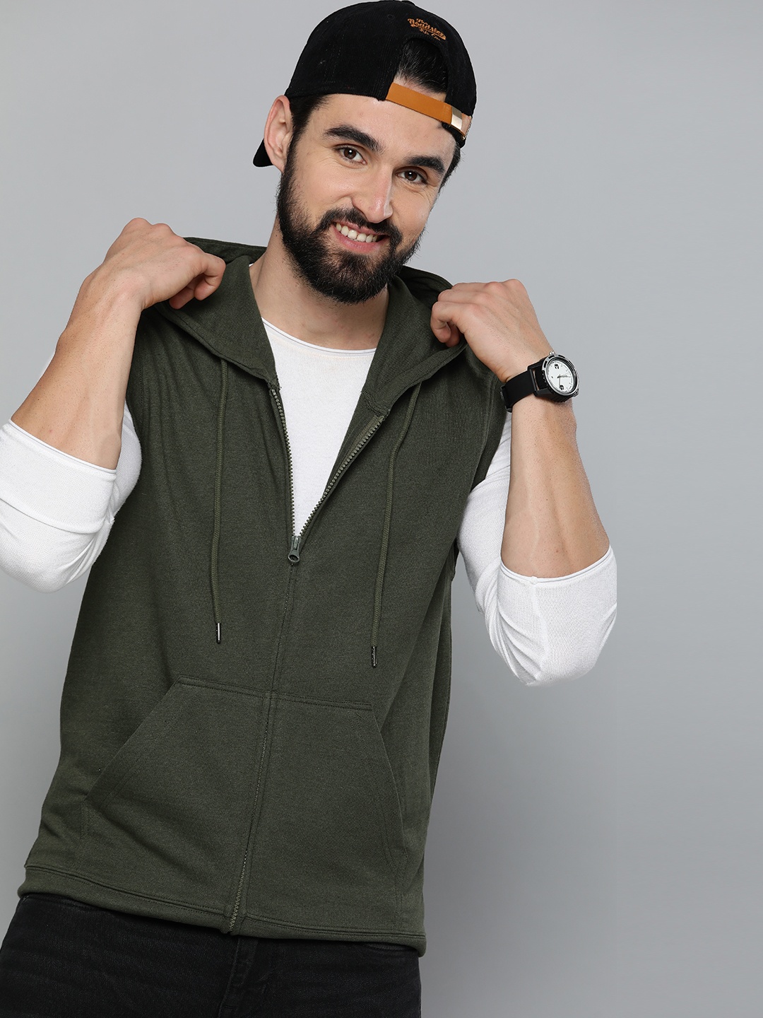 

HERE&NOW Olive Solid Hooded Sweatshirt