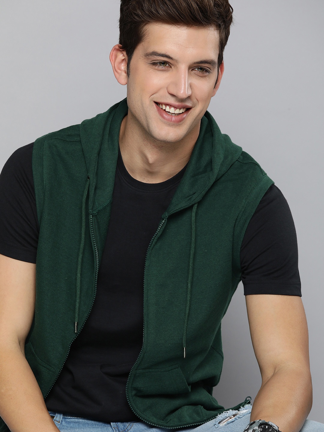 

HERE&NOW Men Green Hooded Sweatshirt
