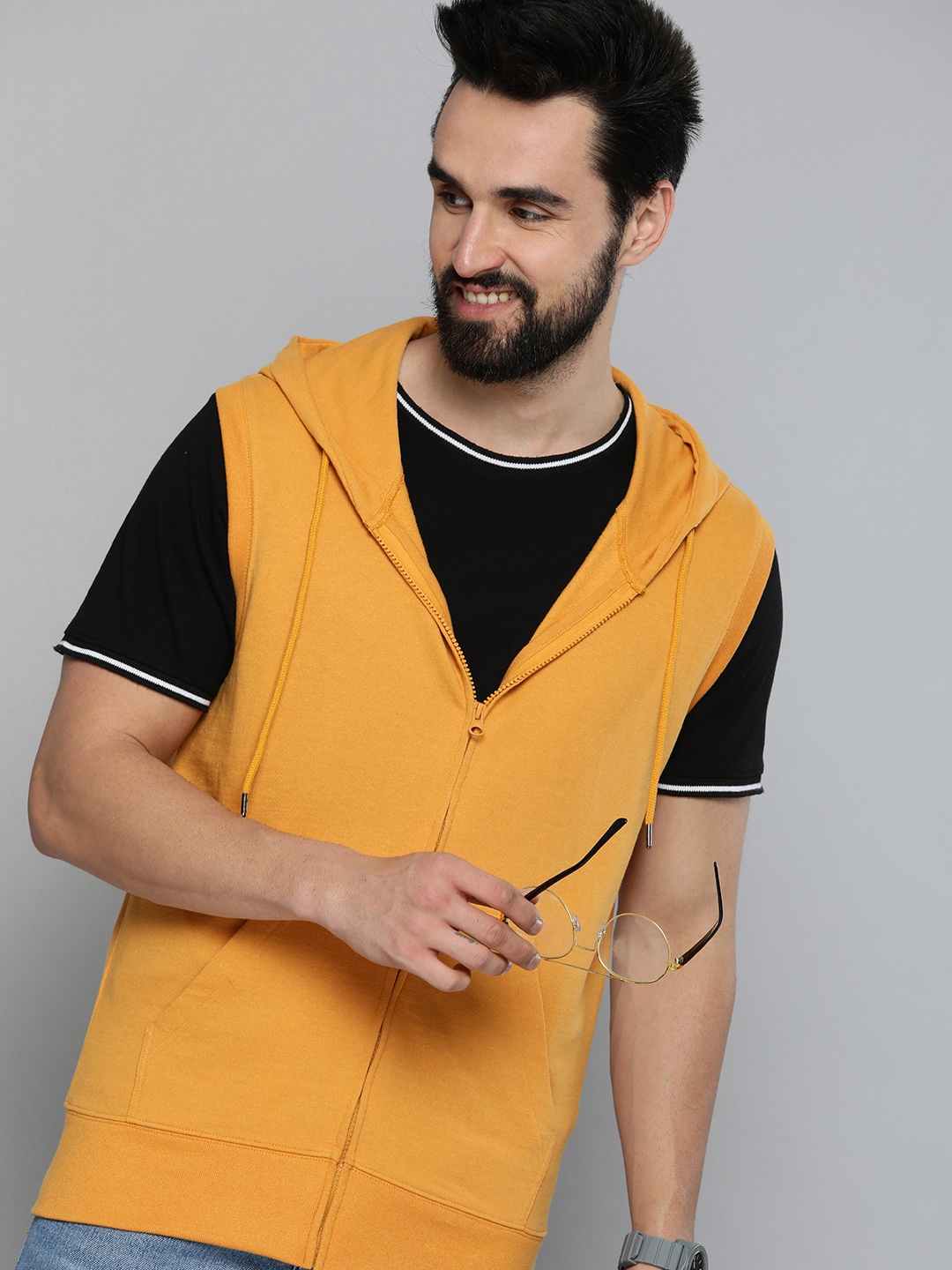 

HERE&NOW Mustard Solid Hooded Sweatshirt