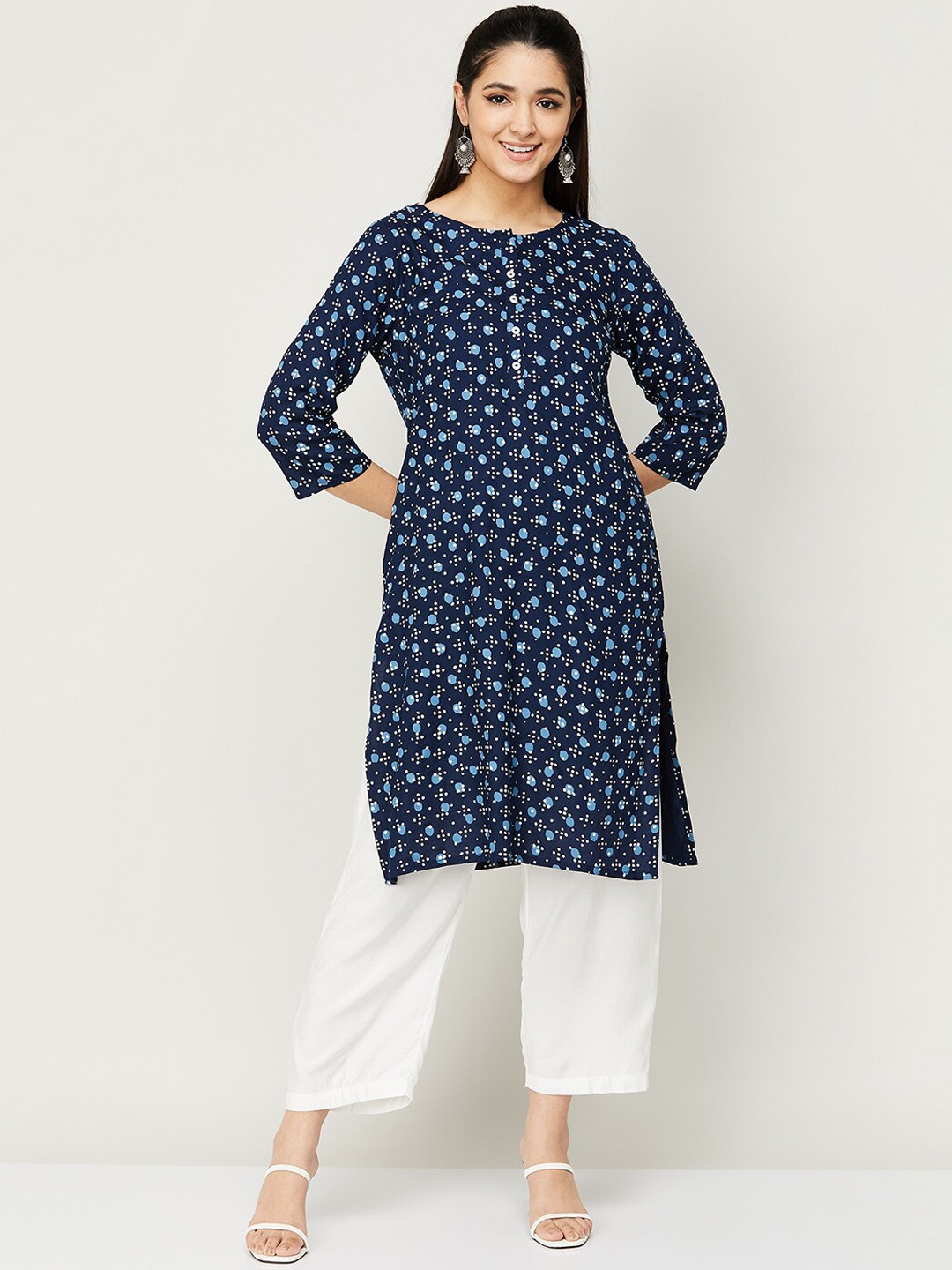 

Melange by Lifestyle Women Navy Blue Geometric Printed Kurta