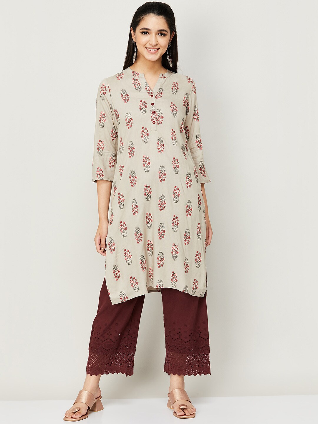 

Melange by Lifestyle Women Grey Floral Printed Kurta