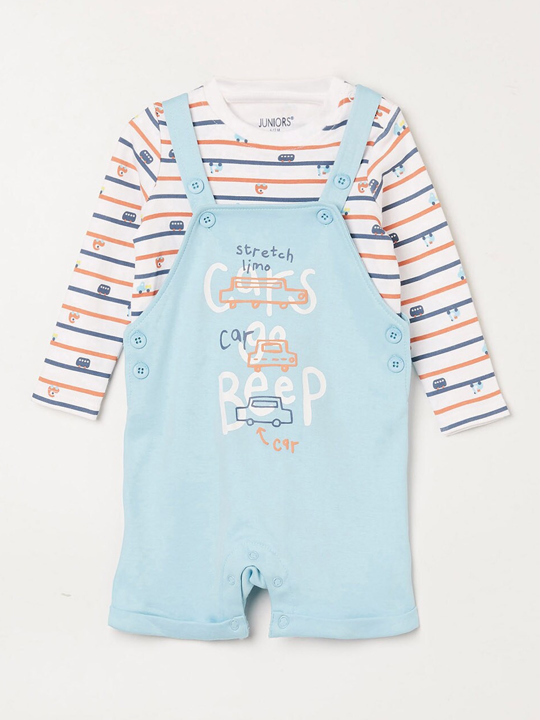 

Juniors by Lifestyle Infant Boys Blue Printed Cotton Dungarees