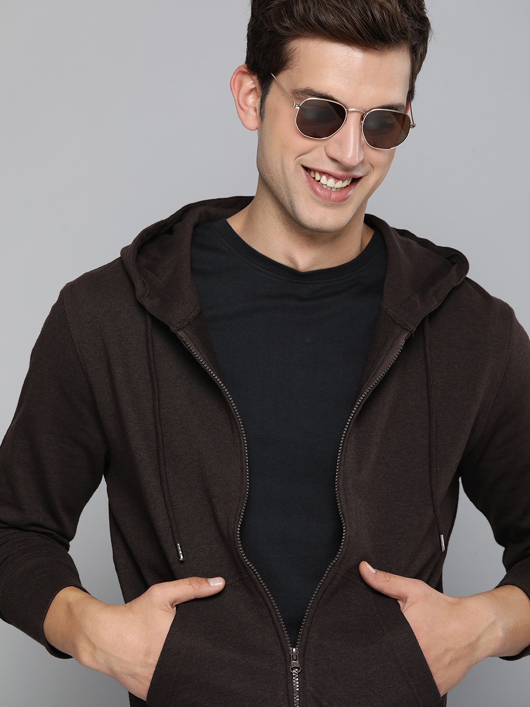 

HERE&NOW Men Coffee Brown Hooded Sweatshirt