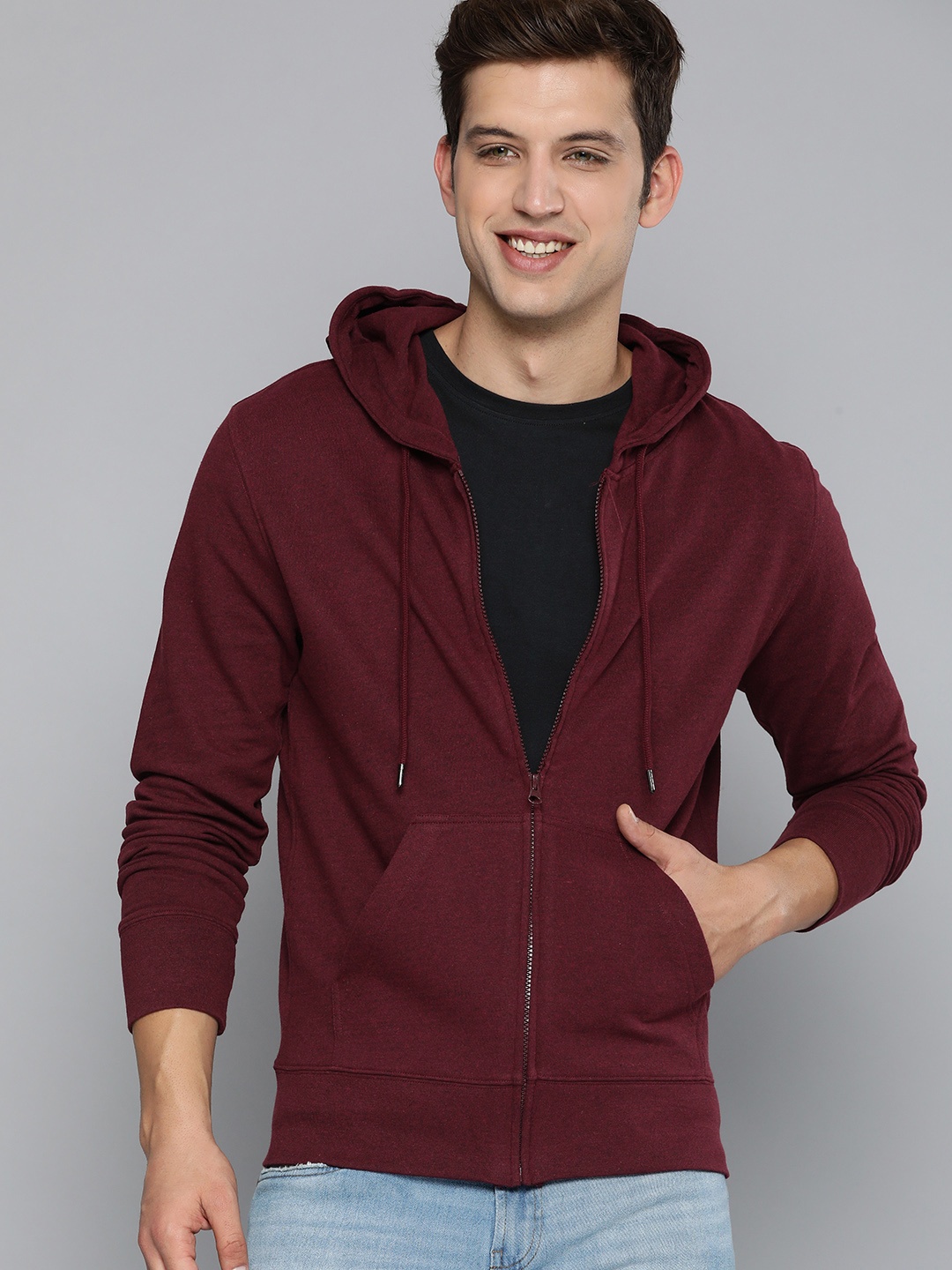 

HERE&NOW Men Maroon Hooded Sweatshirt